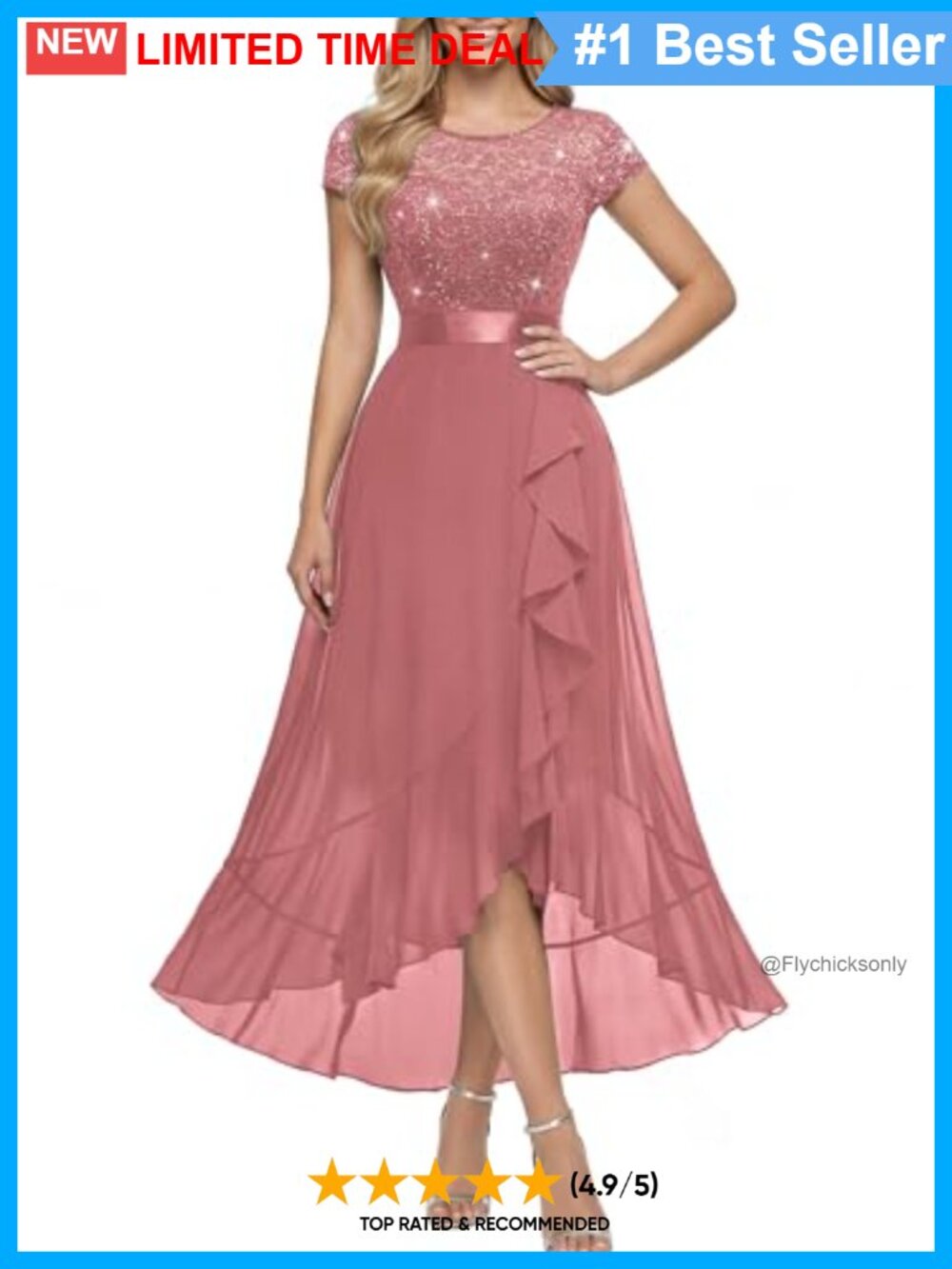 Sequined Floral Lace Ruffle A-Line Formal Wedding Party Dress